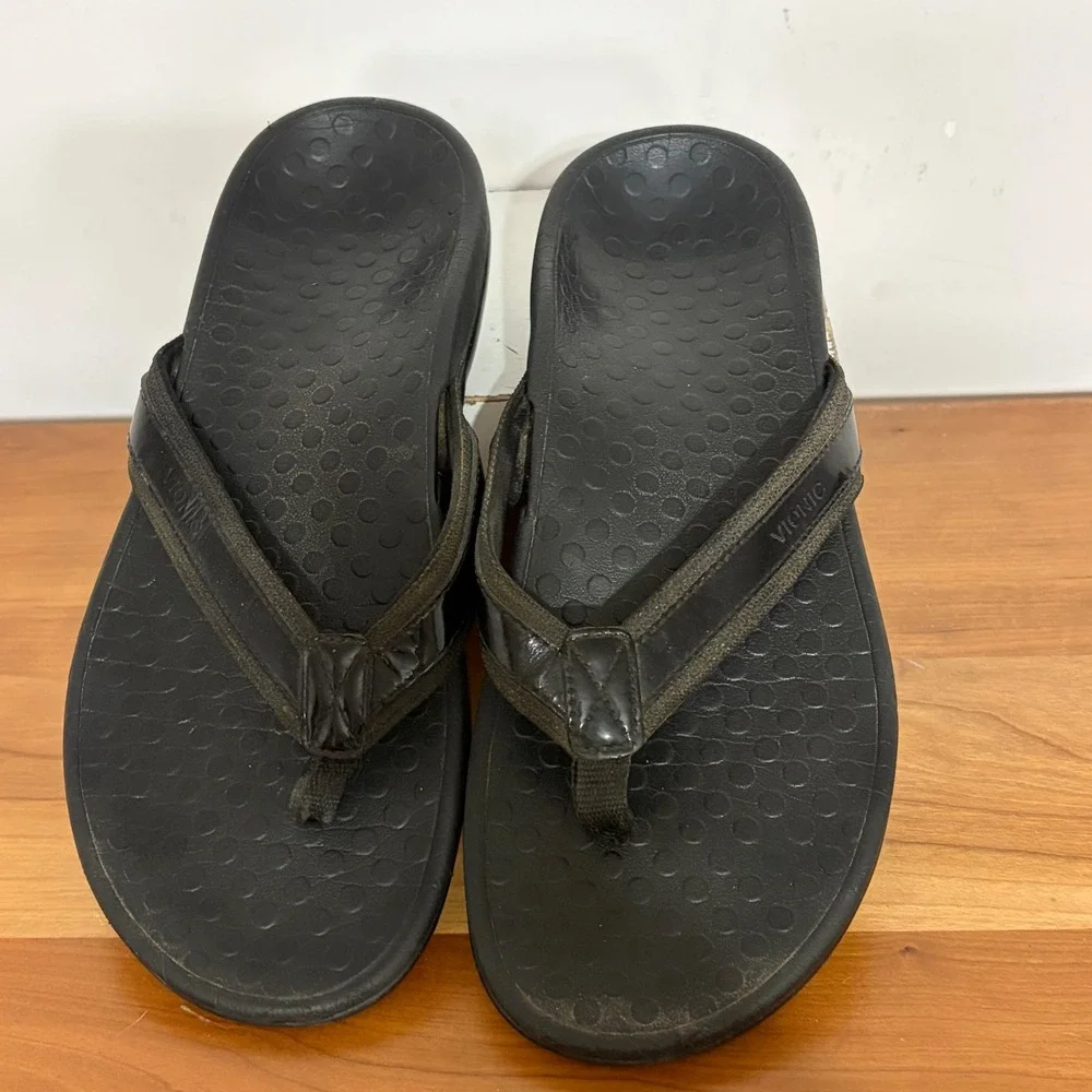 Vionic Womens Tide II Orthotic Flip Flops Black Thong Sandals Size 7
